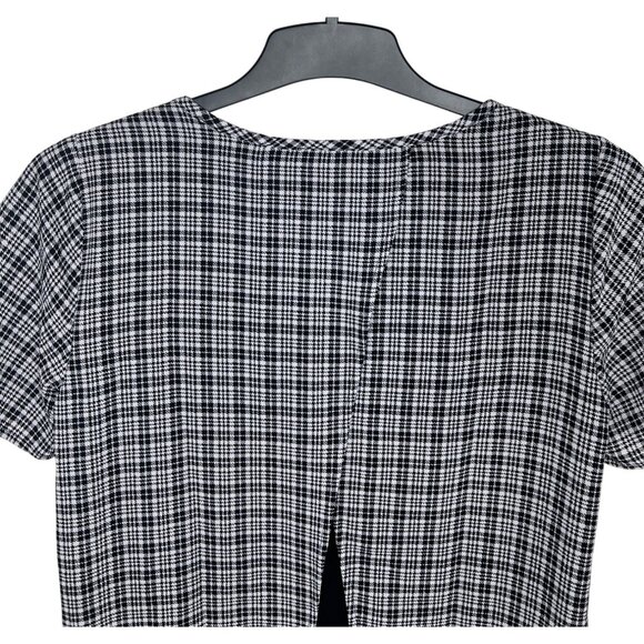 Michael Kors Womens Black & White Plaid Short Sleeve Top With Split Back Medium - Picture 9 of 14